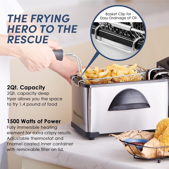 2QT. Stainless steel deep fryer with lid - Picture 6 of 16